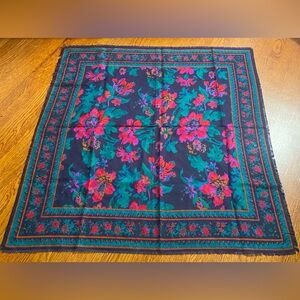 Bold Vibrant Vintage Floral Fringe Scarf